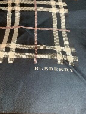 Pre Owned Burberry Black Plaid Logo Silk Scarf with Cream and Pink Accents